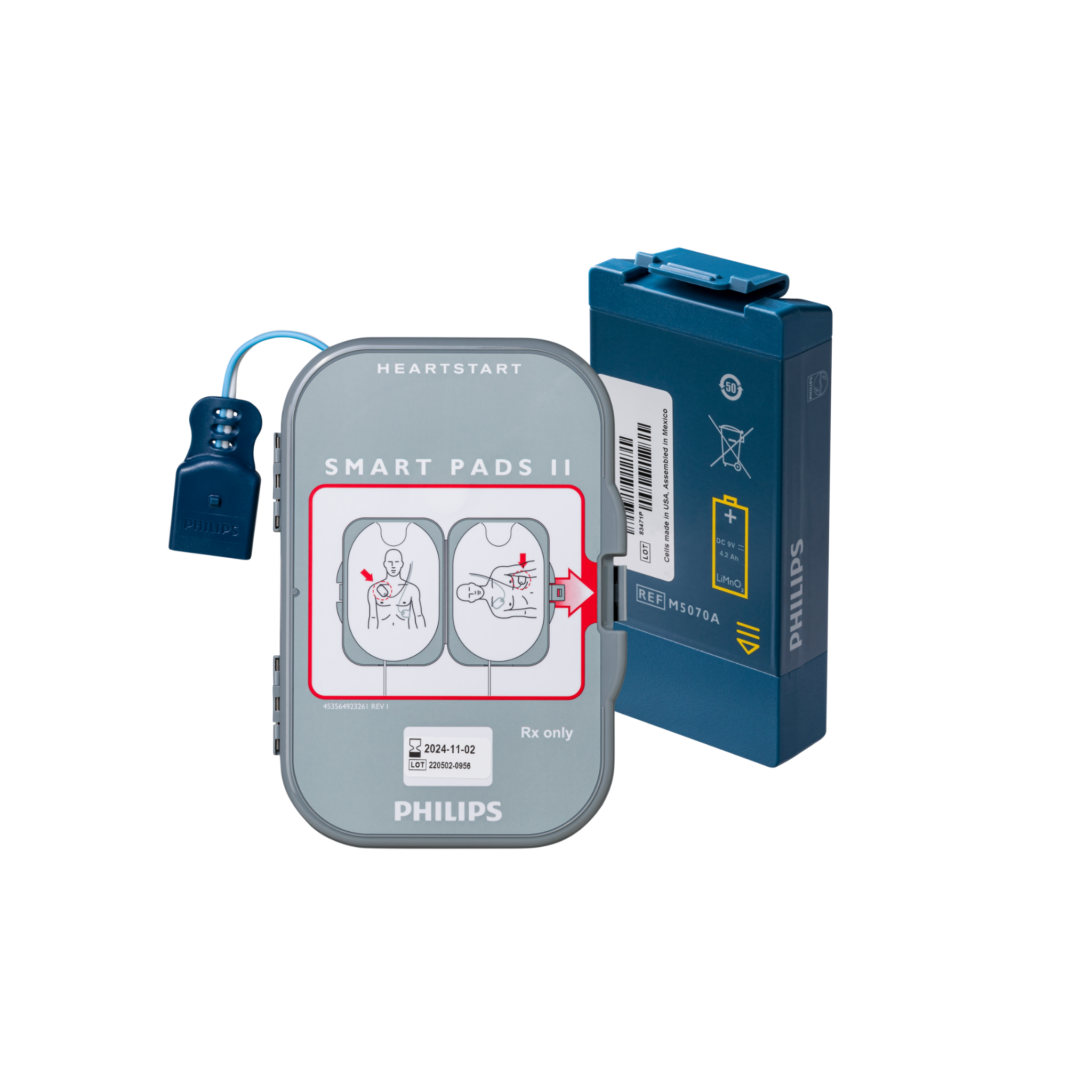 Contenu du pack Philips FRx - Pile et électrodes