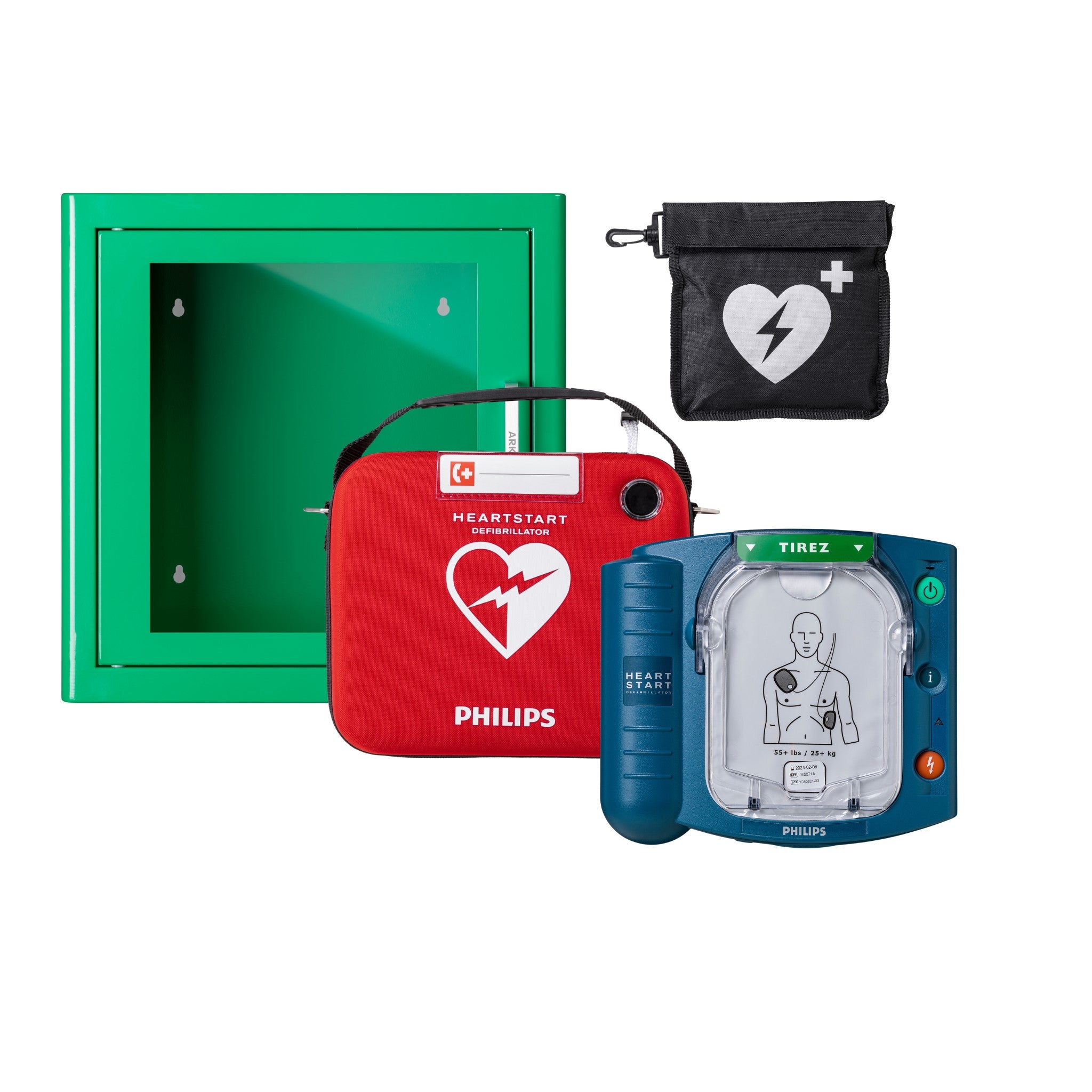 Komplett paket Philips HS1 – AED med vit/grön inomhusbox