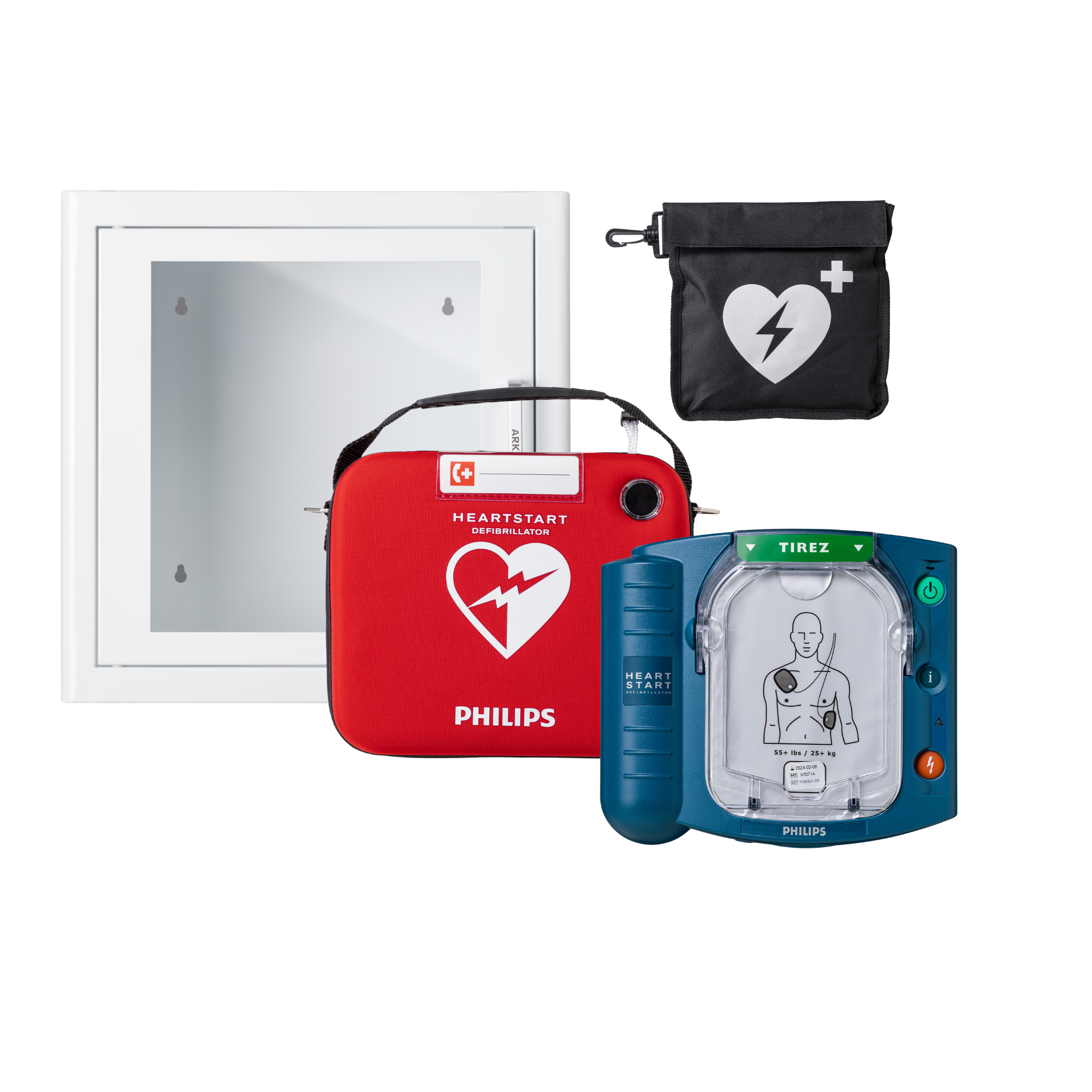 Komplett paket Philips HS1 – AED med vit/grön inomhusbox