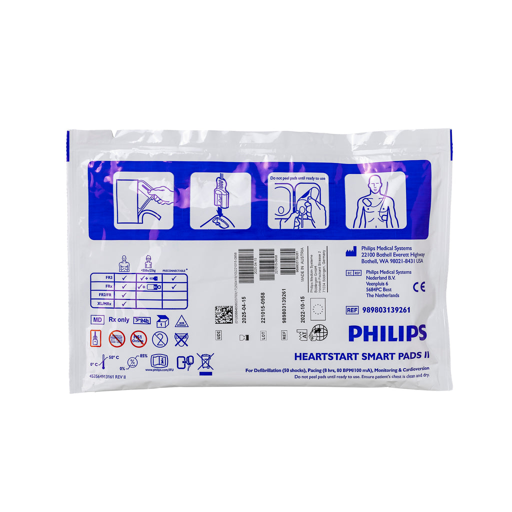 Électrodes Philips FRx - Vue arrière dans l'emballage